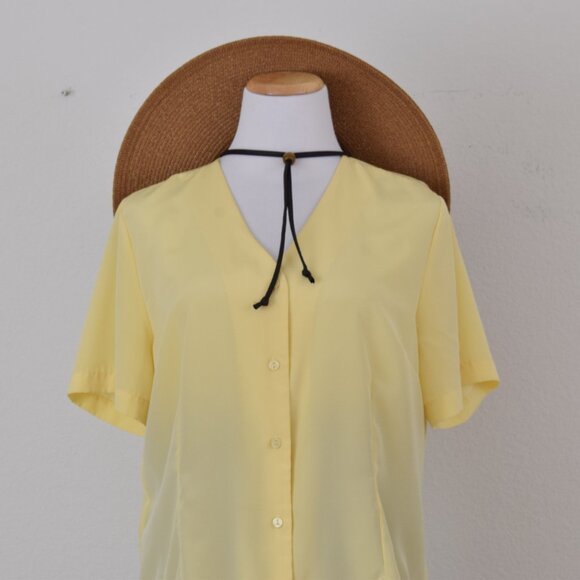 Vintage 90s Yellow Polyester Embroidered Blouse | size Large - Picture 5 of 12